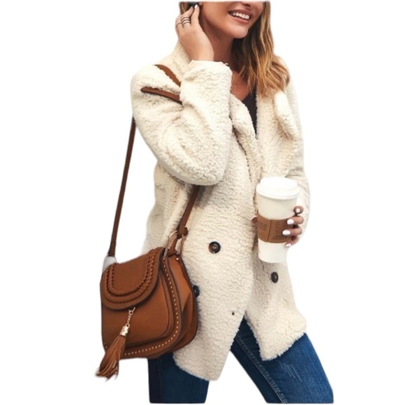 COEUR DE VAGUE Sherpa Fusion Double Breasted Teddy Jacket Women's Size XL - Picture 3 of 16